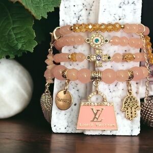 Pink LV Crystal Namaste Charmed bracelets Set
